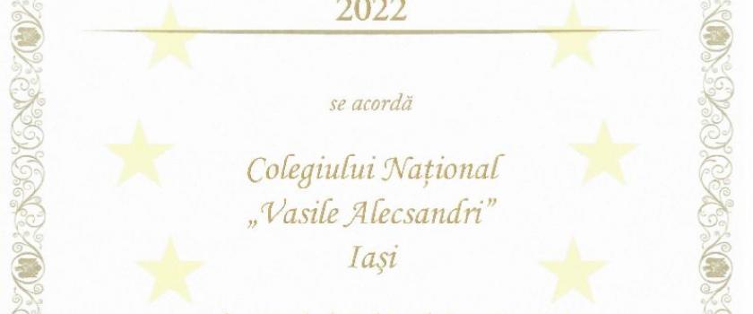 Colegiul National „Vasile Alecsandri” a obținut cel de al cincilea titlu consecutiv de Școală Europeană!